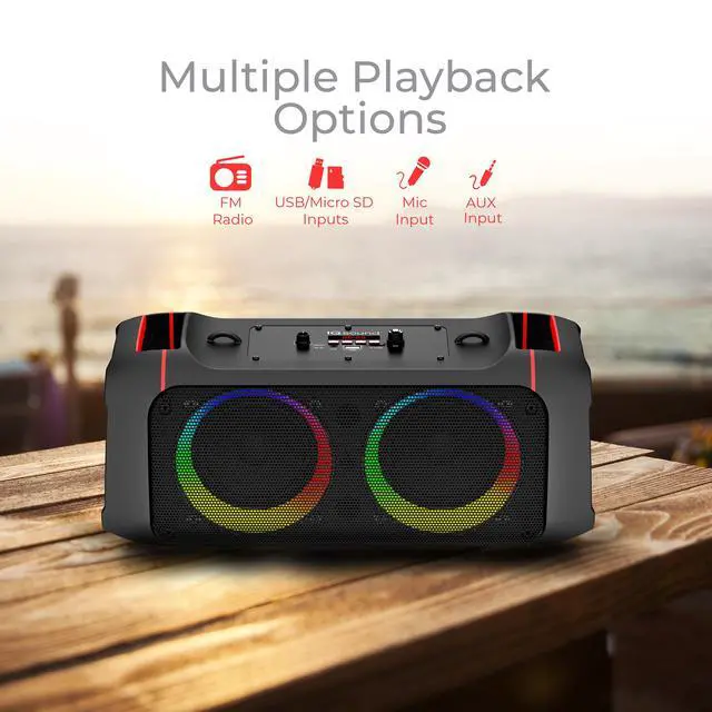 Alt view image 5 of 7 - IQ Sound IQ-3504BT Bass Glow Go Portable Bluetooth Speaker with Tws Stereo Pairing, Dual 4" Drivers, Bluetooth 5. Wireless