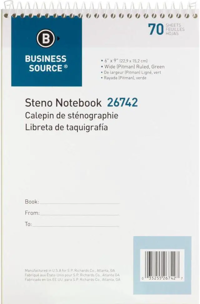 Alt view image 3 of 4 - Business Source Steno Notebooks Pitman Ruled 6"x9" 70 Shts Green 26742