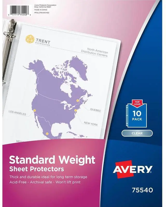 Alt view image 5 of 7 - Avery 75540 Standard Weight Sheet Protector Letter 8.50" x 11" - Rectangular - Polypropylene - 10 / Pack - Clear