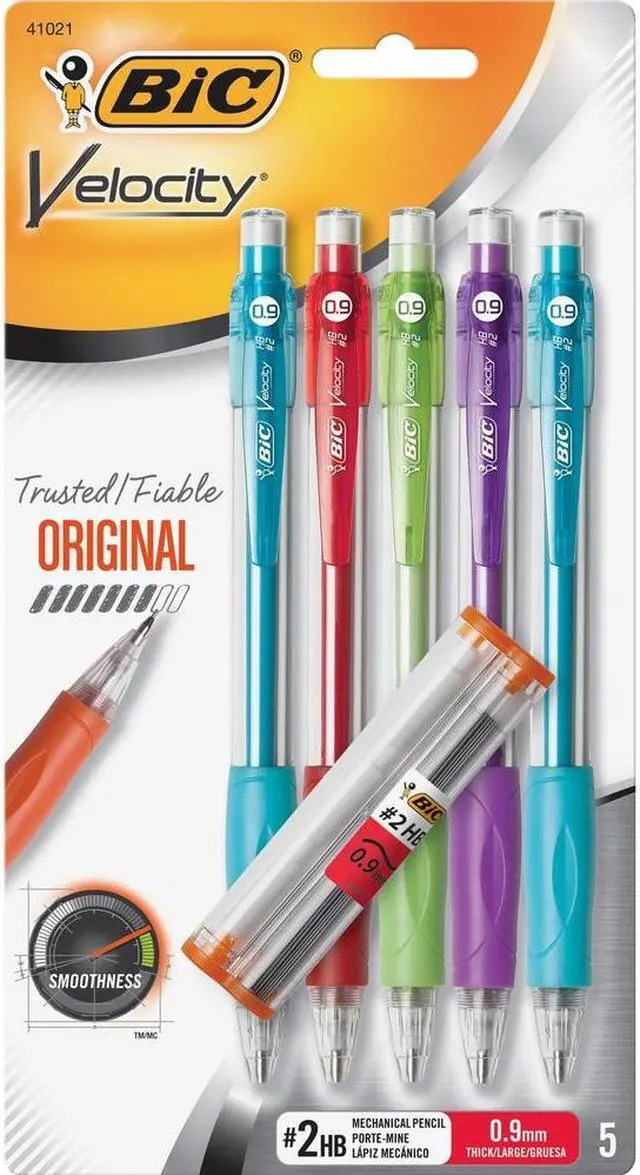 Alt view image 17 of 20 - Bic Mechanical Pencil Refillable Rubbergrip .9mm 5/PK Assorted MVP51