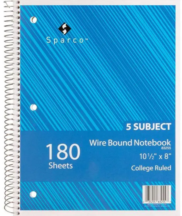 Alt view image 3 of 11 - Sparco Notebooks 5 Subject 10-1/2"x8" College Ruled 180 Sht AST 83255