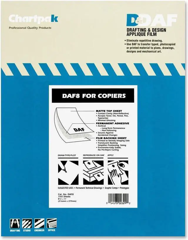 Alt view image 6 of 10 - Chartpak DAF8 Self-Adhesive Drafting Applique Film, 8-1/2 x 11, Clear, 100/Box