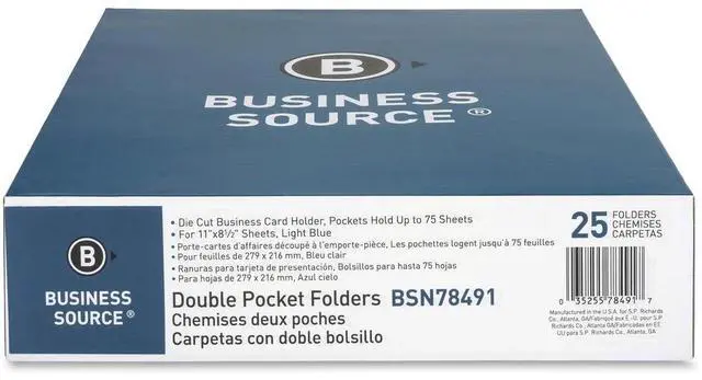 Alt view image 4 of 7 - Business Source 2-Pocket Folders 125 Sht Cap Letter 12"x9" 25/BX L.BLUE 78491