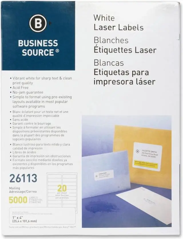 Alt view image 4 of 9 - Business Source Mailing Labels Laser 1"x4" 5000/PK White 26113