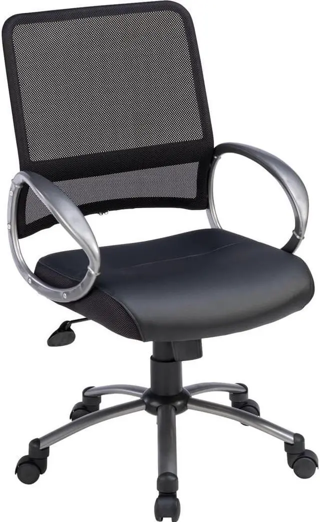 Alt view image 5 of 10 - Lorell Mesh Back Task Chair Leather Seat 25"x25"x42" Black 69518