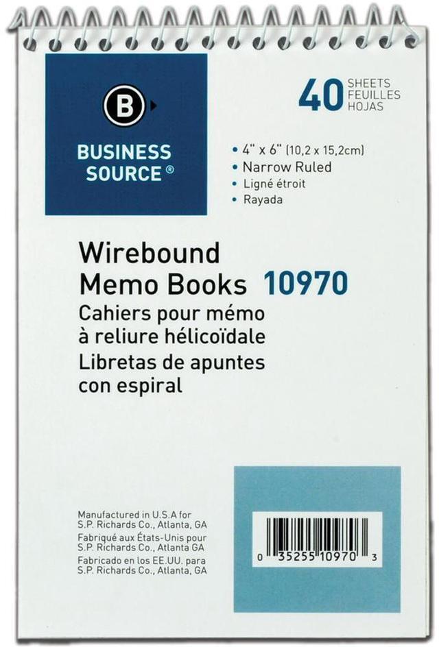 Alt view image 3 of 10 - Business Source Wirebound Memo Book End Opening Wire 4"x6" 40Shts White 10970