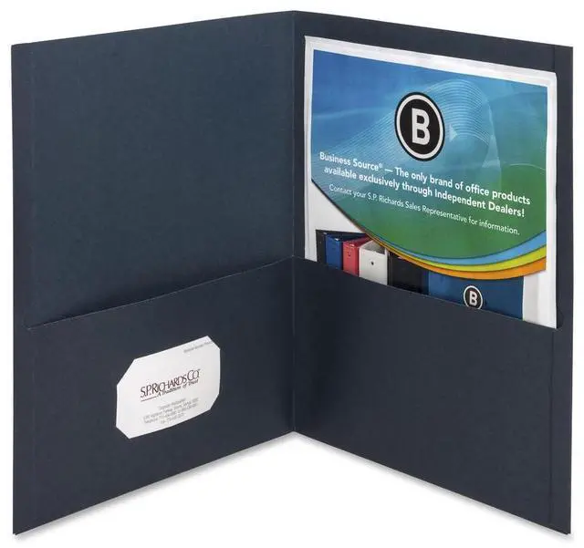 Alt view image 5 of 13 - Business Source 2-Pocket Folders 125 Sht Cap Letter 12"x9" 25/BX D.BLUE 78492