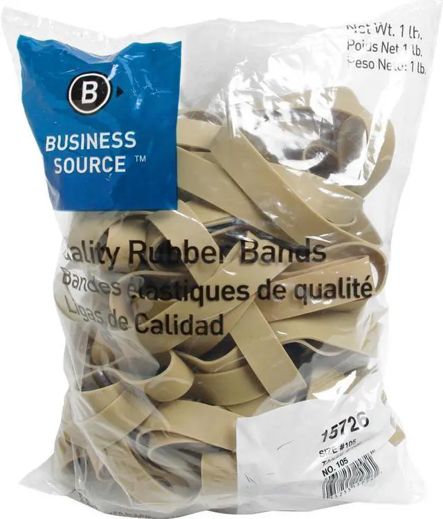 Alt view image 4 of 5 - Business Source Rubber Bands Size 105 1 lb./BG 5"x5/8" Natural Crepe 15726