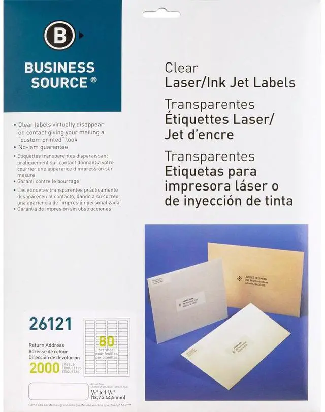 Alt view image 3 of 5 - Business Source Laser Labels Return Address 1/2"x1-3/4" 2000/PK Clear 26121