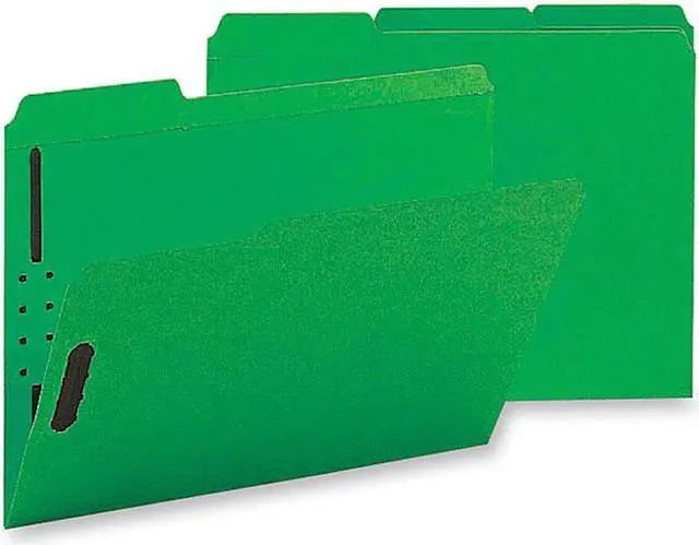 Alt view image 3 of 3 - Sparco Fastener Folders w/ 2-Ply Tab 1/3 Ast Tab 50/BX Ltr Green SP17268