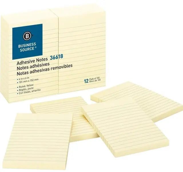 Alt view image 4 of 7 - Adhesive Notes Ruled 4"x6" 100 Sh/PD 12/PK Yellow