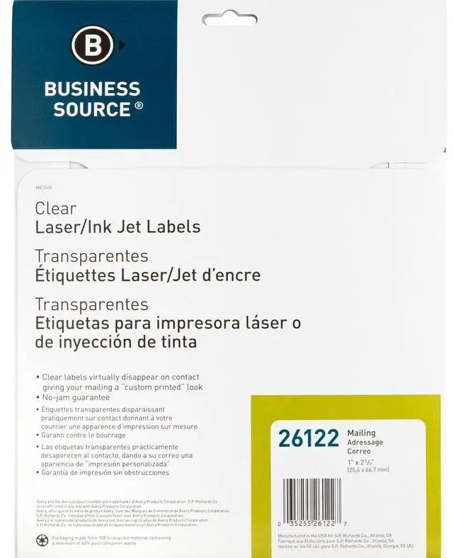 Alt view image 10 of 13 - Business Source 26122 Clear Mailing Label 1" Width x 2.75" Length - 750 / Pack - Laser - Clear
