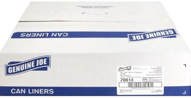 Alt view image 13 of 14 - Genuine Joe Can Liners 40-45 Gal 10mic/.39mil 40"x46" 250/CT Translucent 70013
