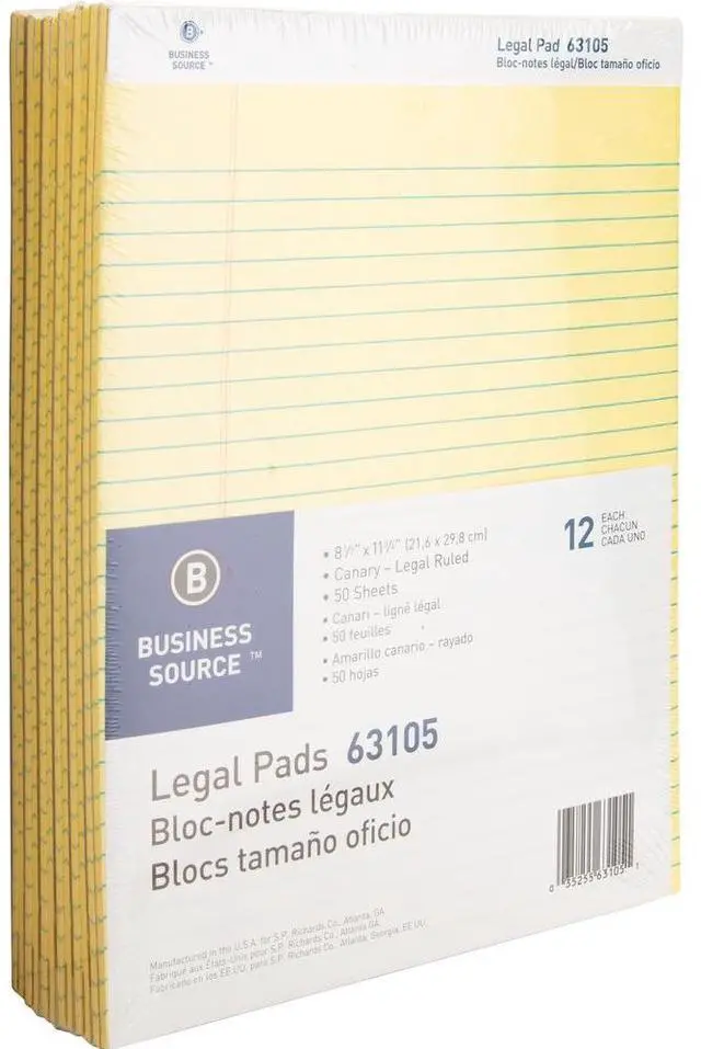Alt view image 4 of 6 - Business Source Legal Pads Legal Ruled 50 Sht 8-1/2"x11-3/4" 12Pack CA 63105