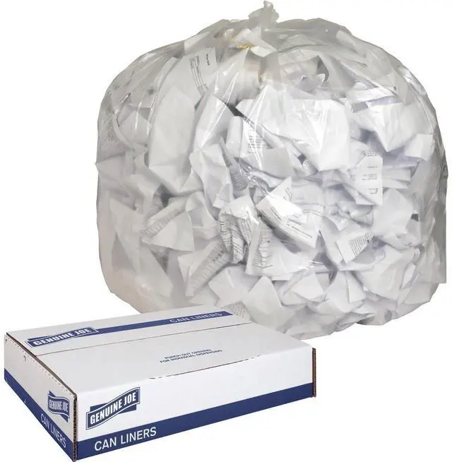 Alt view image 7 of 13 - Genuine Joe Trash Can Liners 56 Gallon .8Mil 43"x48" 100/CT Clear 01016