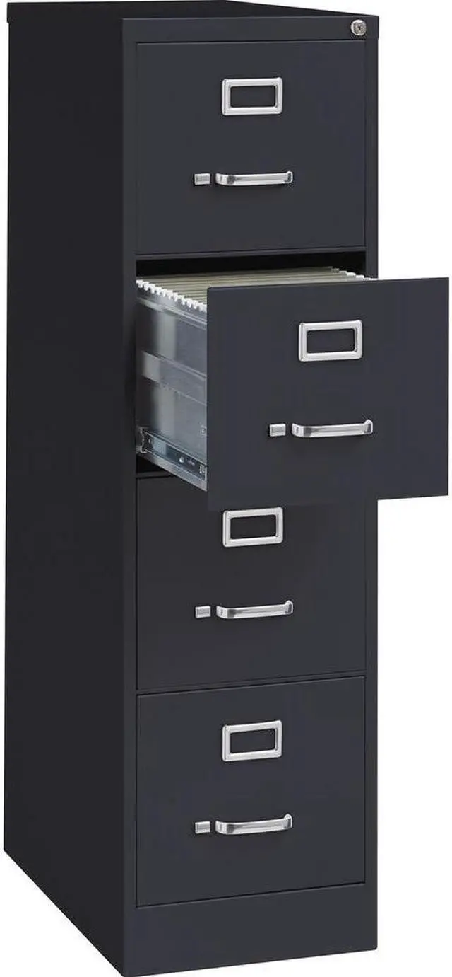 Alt view image 9 of 12 - Lorell 4-Drawer Vertical File w/ Lock 15"x25"x52" Black 60650