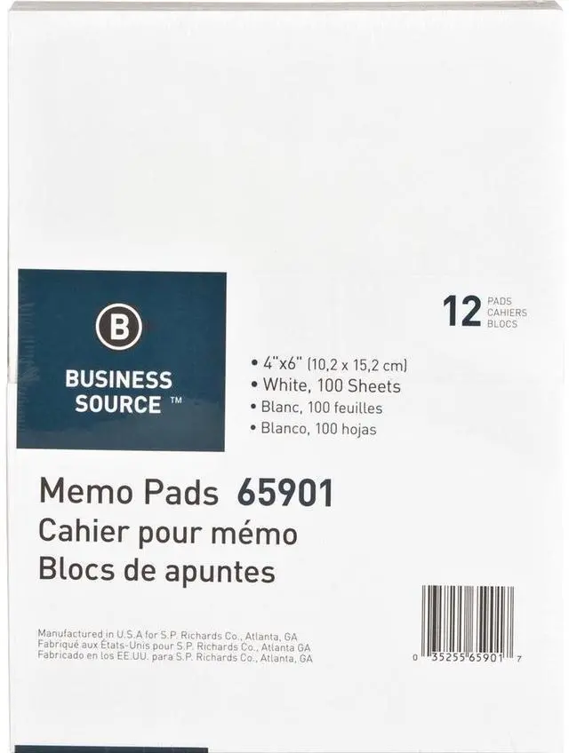 Alt view image 4 of 5 - Business Source Memo Pads Unruled 15lb. 4"x6" 100 Sheets White 65901