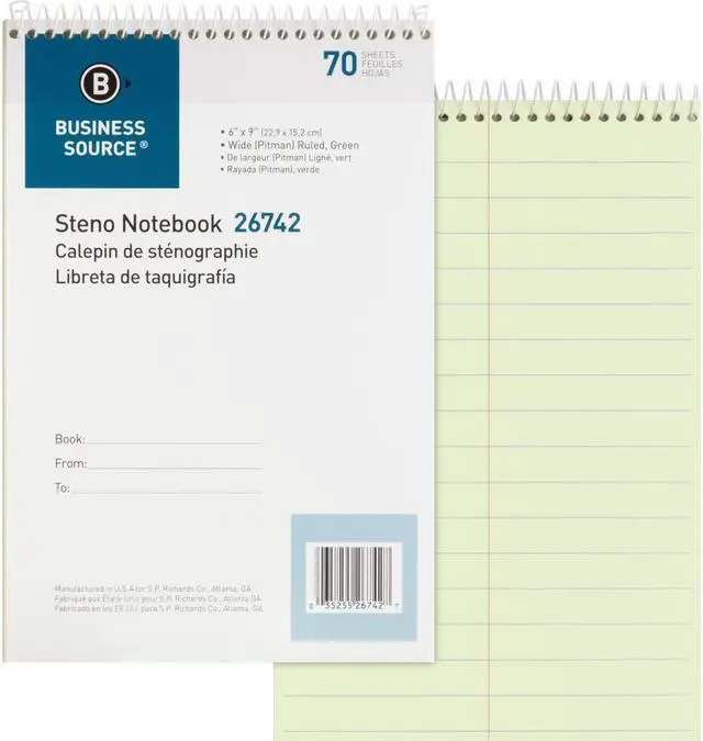 Alt view image 2 of 4 - Business Source Steno Notebooks Pitman Ruled 6"x9" 70 Shts Green 26742