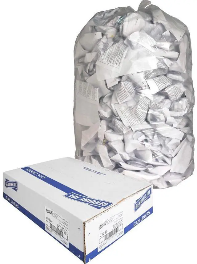 Alt view image 11 of 12 - Genuine Joe Trash Can Liner 55-60 Gallon .8Mil 38"x58" 100/BX Clear 01014