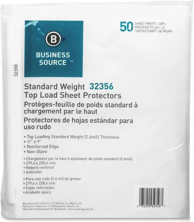 Alt view image 4 of 5 - Business Source Sheet Protectors Top Load 2.4 mil 11"x8-1/2" 50/PK Nonglare