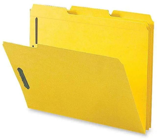 Alt view image 3 of 3 - Sparco Fastener Folders w/ 2-Ply Tab 1/3 Ast Tab 50/BX Ltr Yellow SP17270