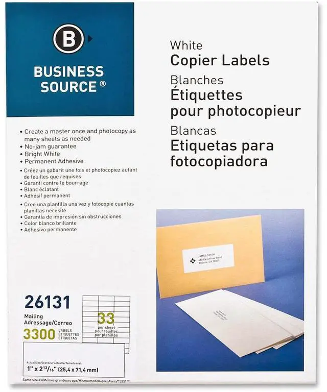Alt view image 9 of 12 - Business Source Mailing Labels 1"x2-3/4" 3300/PK White 26131