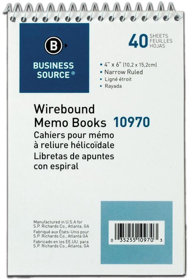 Alt view image 2 of 10 - Business Source Wirebound Memo Book End Opening Wire 4"x6" 40Shts White 10970