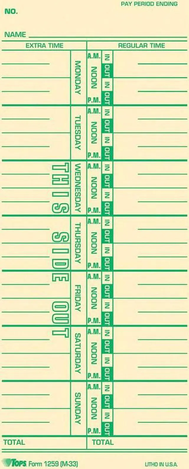 Alt view image 5 of 11 - Tops Time Card for Acroprint/IBM/Lathem/Simplex Weekly 3 1/2 x 9 100/Pack 12593