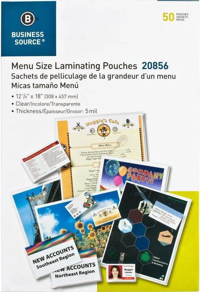 Alt view image 3 of 5 - Business Source Laminating Pouch Menu 5Mil 12-1/8"x18" 50/BX Clear 20856