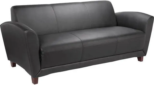 Alt view image 5 of 8 - Lorell Reception Sofa 75"x34-1/2"x31-1/4" Black Leather 68950
