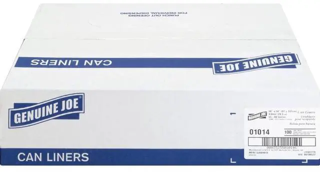 Alt view image 12 of 12 - Genuine Joe Trash Can Liner 55-60 Gallon .8Mil 38"x58" 100/BX Clear 01014