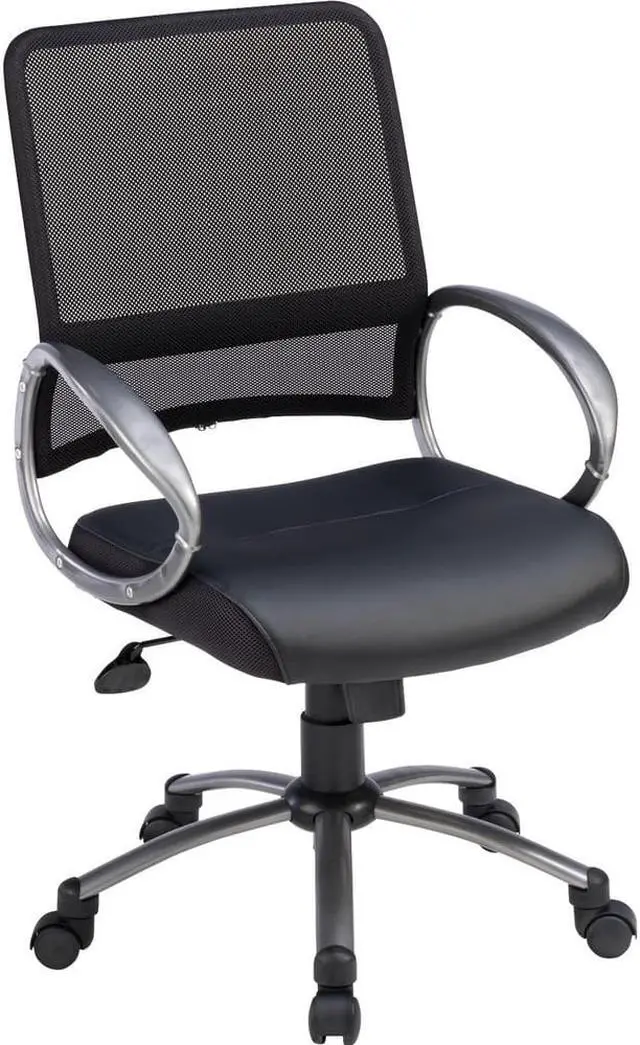 Alt view image 4 of 10 - Lorell Mesh Back Task Chair Leather Seat 25"x25"x42" Black 69518