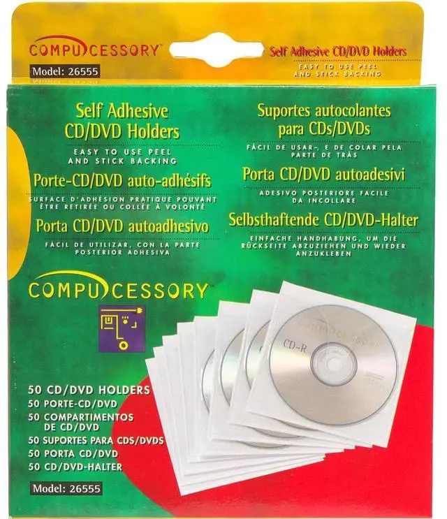 Alt view image 3 of 4 - Compucessory 26555 CD/DVD Holder, 1 CD/DVD Capacity - White - Polypropylene - 50/Pack