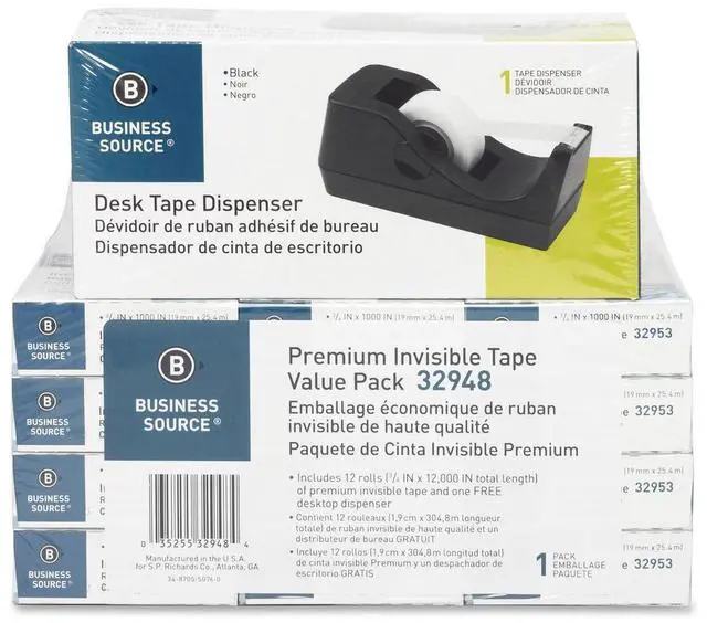 Alt view image 4 of 9 - Business Source Tape Dispenser Value Pack 1"Core 3/4"x1000" 12/PK BLK 32948
