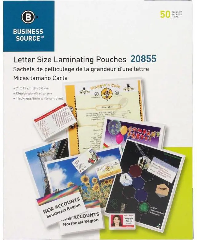Alt view image 9 of 9 - Business Source Laminating Pouches Letter 5Mil 9"x11-1/2" 50/BX Clear 20855