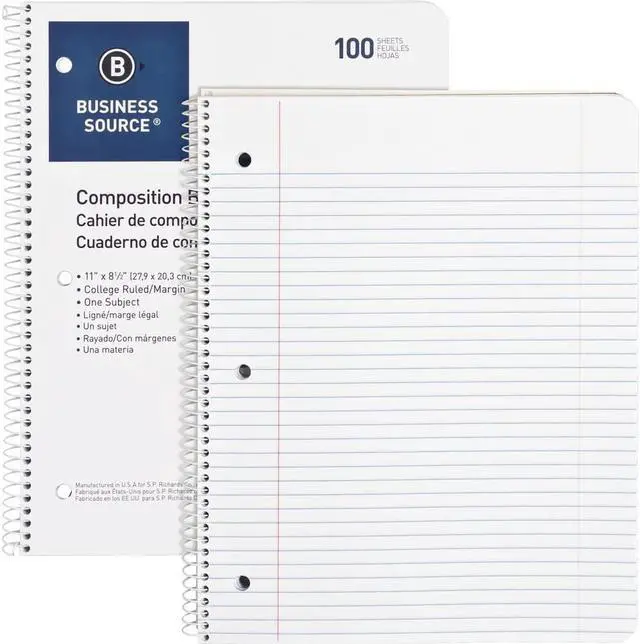 Alt view image 4 of 6 - Business Source Wirebound Notebooks 3-Hole Colg Rule 8-1/2"x11" 100Shts WE 10968