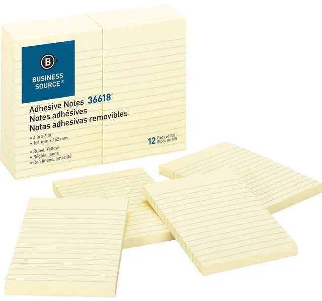 Alt view image 3 of 7 - Adhesive Notes Ruled 4"x6" 100 Sh/PD 12/PK Yellow