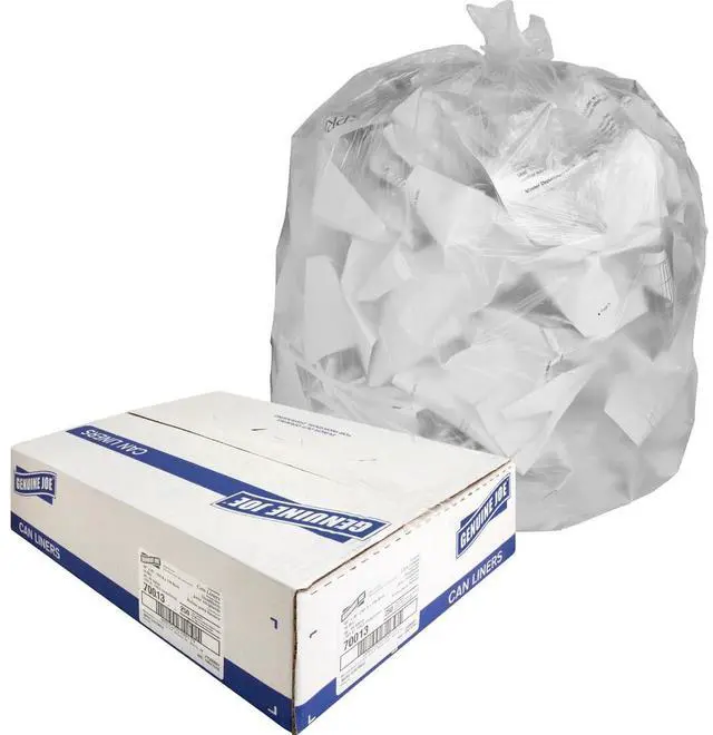 Alt view image 12 of 14 - Genuine Joe Can Liners 40-45 Gal 10mic/.39mil 40"x46" 250/CT Translucent 70013