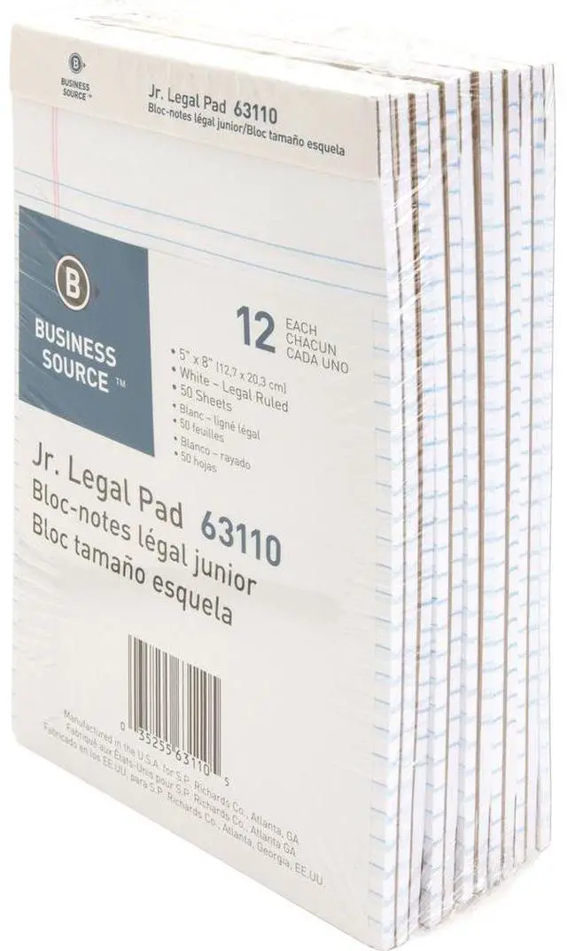 Alt view image 3 of 5 - Business Source Legal Pads Jr. Legal Ruled 50 Sht 5"x8" 12Pack WE 63110
