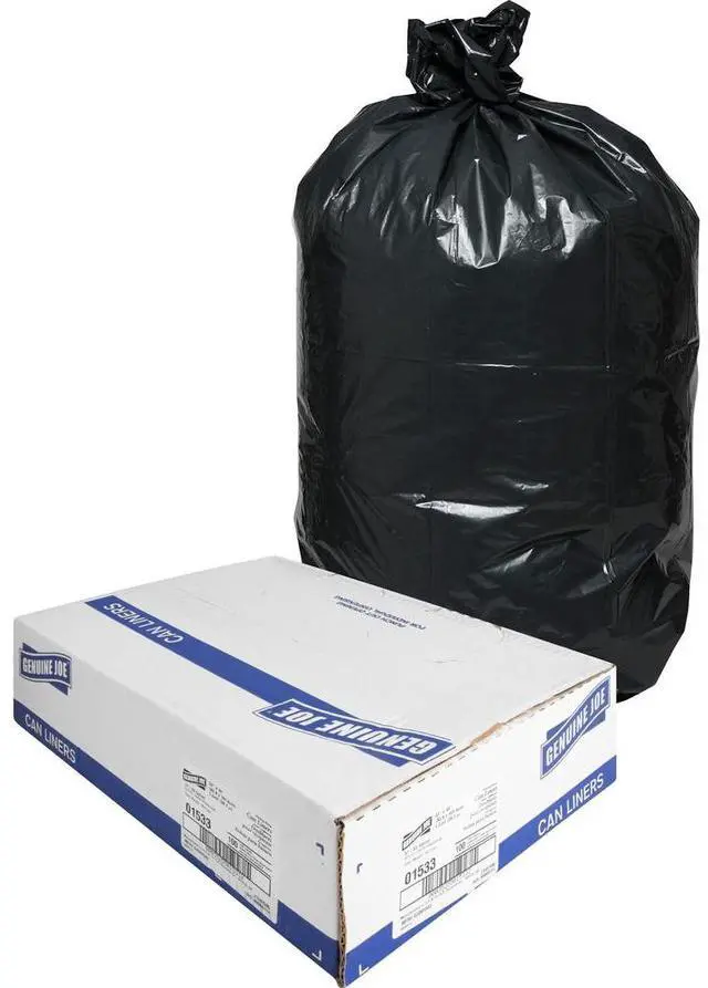Alt view image 11 of 12 - Genuine Joe Heavy-Duty Trash Bags 1.5 Mil 31-39 Gallon 100/CT Black 01533
