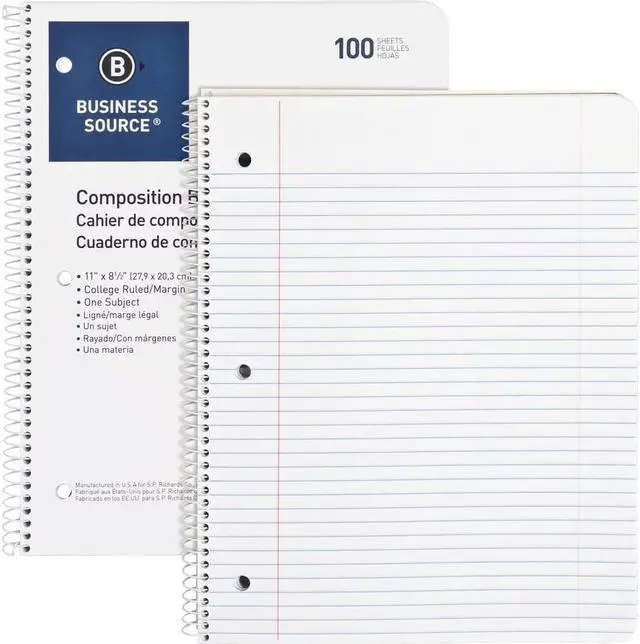 Alt view image 5 of 6 - Business Source Wirebound Notebooks 3-Hole Colg Rule 8-1/2"x11" 100Shts WE 10968