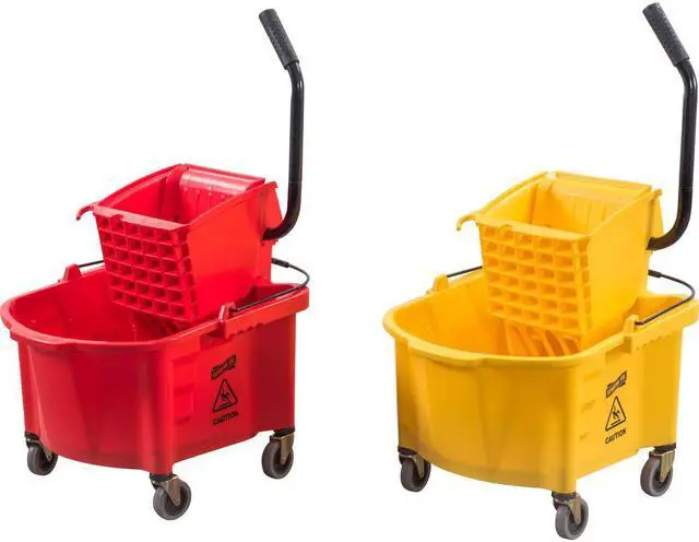 Alt view image 10 of 11 - Genuine Joe Mop Bucket Wringer Combo 3" Casters 26 qt. Yellow 60466