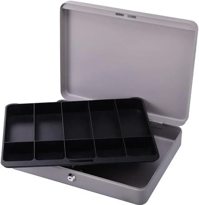 Alt view image 4 of 14 - Sparco Products 15500 Cash Box,w/ 2 Keys,10 Compartments,15-2/5" x 10-1/2" x 2-1/4, GY SPR15500