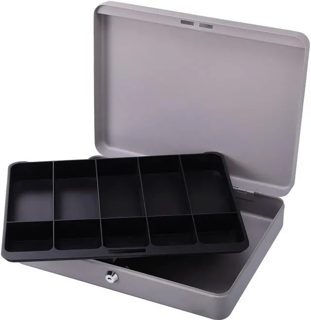 Alt view image 5 of 14 - Sparco Products 15500 Cash Box,w/ 2 Keys,10 Compartments,15-2/5" x 10-1/2" x 2-1/4, GY SPR15500