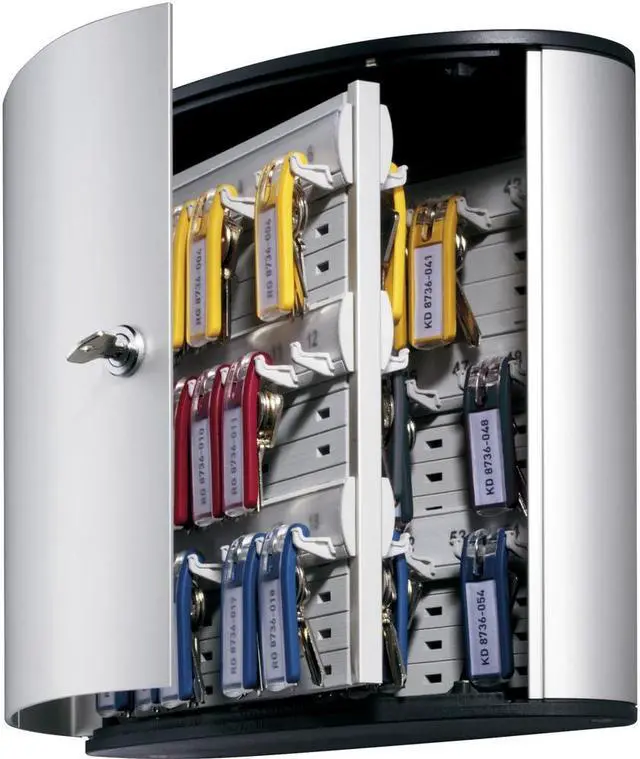 Alt view image 10 of 20 - Durable Locking Key Cabinet 54-Key Brushed Aluminum Silver 11 3/4 x 4 5/8 x 11