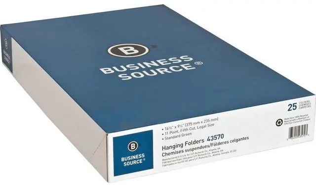 Alt view image 4 of 5 - Business Source Hanging Folder 11 Pt. 1/5 Cut Legal 25/BX Green 43570