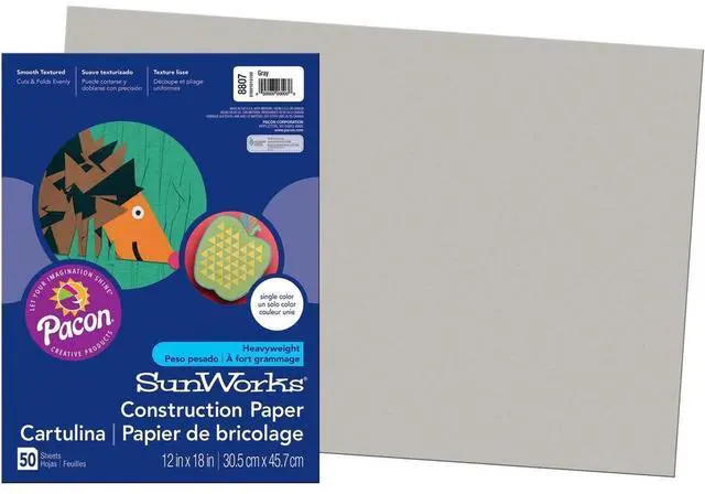 Main image of Construction Paper, 58 lbs., 12 x 18, Gray, 50 Sheets/Pack