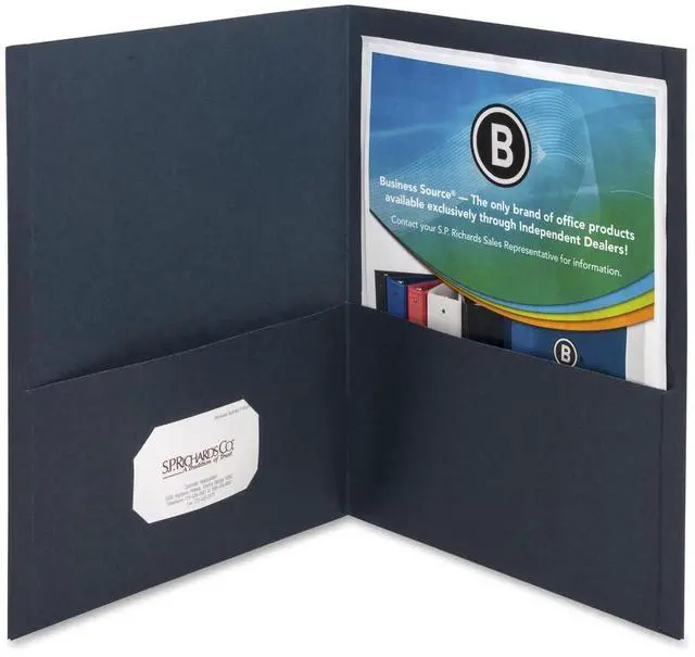 Alt view image 4 of 13 - Business Source 2-Pocket Folders 125 Sht Cap Letter 12"x9" 25/BX D.BLUE 78492