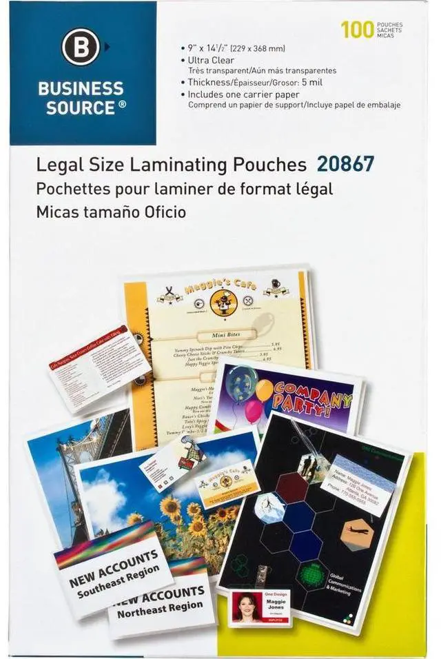 Alt view image 3 of 5 - Business Source Laminating Pouch Lgl 5Mil 9"x14-1/2" 100/BX Clear 20867