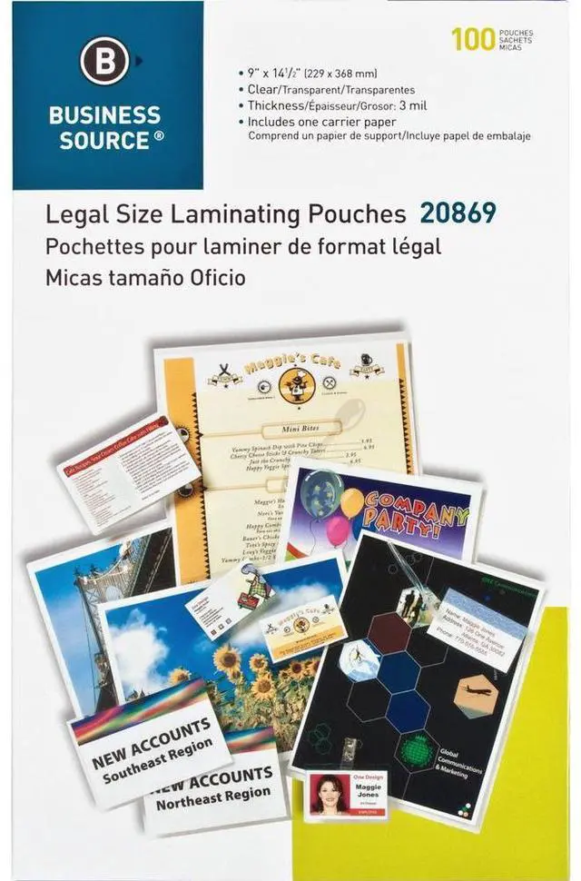 Alt view image 3 of 5 - Business Source Laminating Pouch Legal 3Mil 9"x14-1/2" 100/BX Clear 20869
